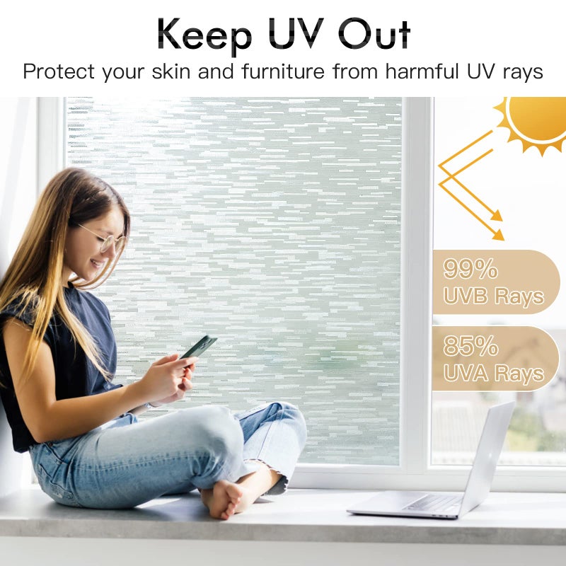 Haton Window Privacy Film, Frosted Glass Static Cling Sun Heat Blocking Window Clings, Frosting Opaque Coverings, Vinyl Removable Stickers Tint for Home Door Office, Non Adhesive 17.5" x 78.7" - Image 3